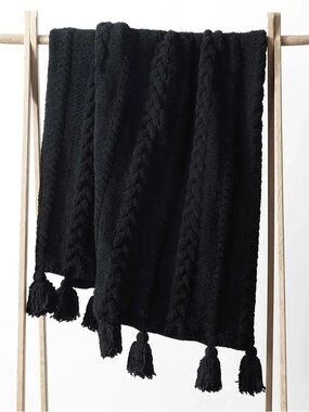 Sunday Citizen Black Plush Throw with Tassels